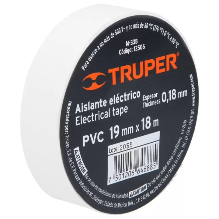 CINTA AISLANTE BLANCO 19MM X 18M TRUPER / 12506